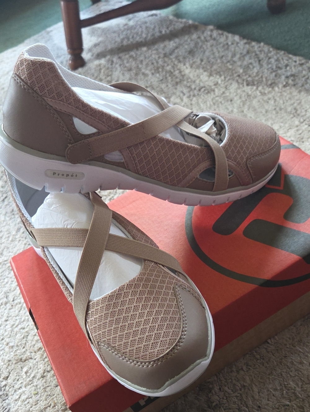 Propet Women's Taupe Slip-On Cross-Strap Casual Sneakers NIB